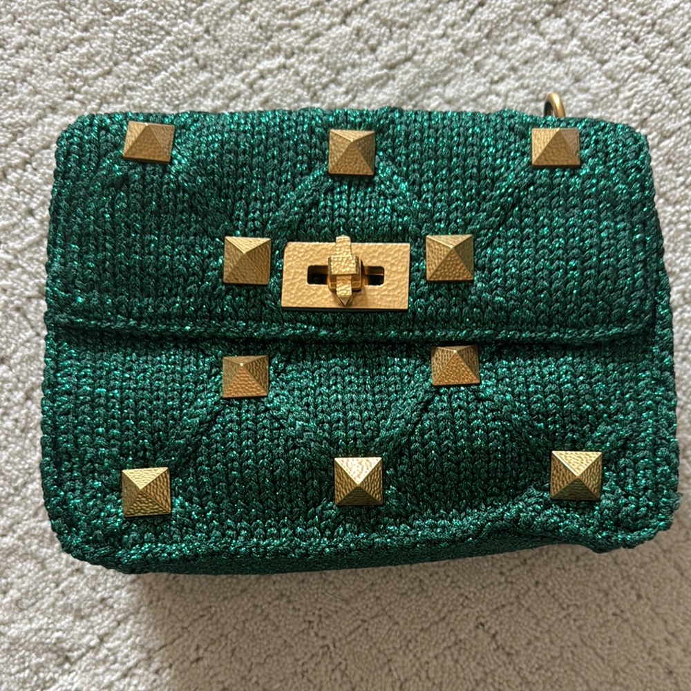 Valentino metallic Green Studded Handbag